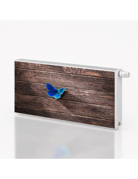 Magnetická fólie na radiátor Modrý motýl na dřevě | Magnetická fólie na míru