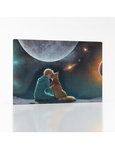 Kouzelné puzzle Malý princ objímající lišku na vzdálené planetě | Bydleníutulné.cz