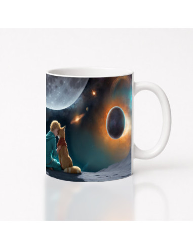 Kouzelný hrnek Malý princ objímající lišku na vzdálené planetě | Originální designové hrníčky